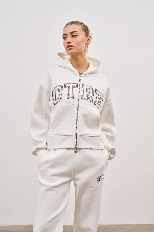 CTRE CROPPED ZIP THROUGH HOODIE - OFF WHITE