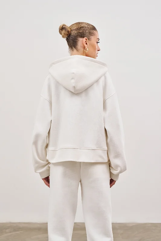 CTRE CROPPED ZIP THROUGH HOODIE - OFF WHITE