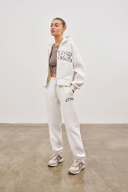 CTRE CROPPED ZIP THROUGH HOODIE - OFF WHITE