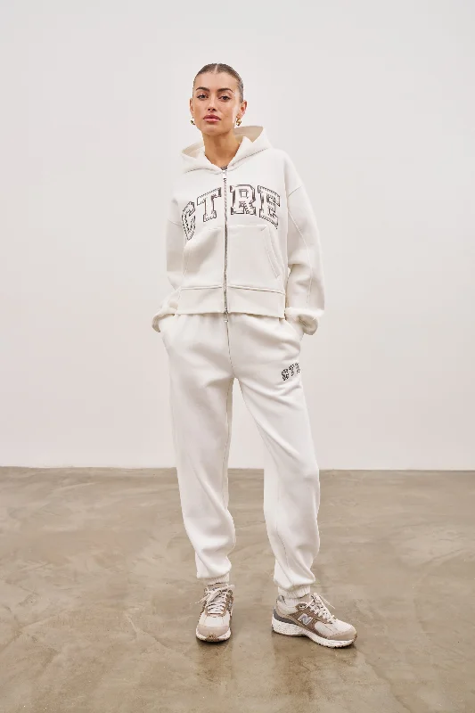 CTRE CROPPED ZIP THROUGH HOODIE - OFF WHITE