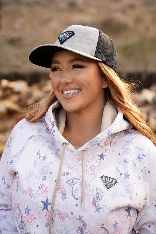 ""Rope Like A Girl"" White w/ Western Star Pattern Hoody