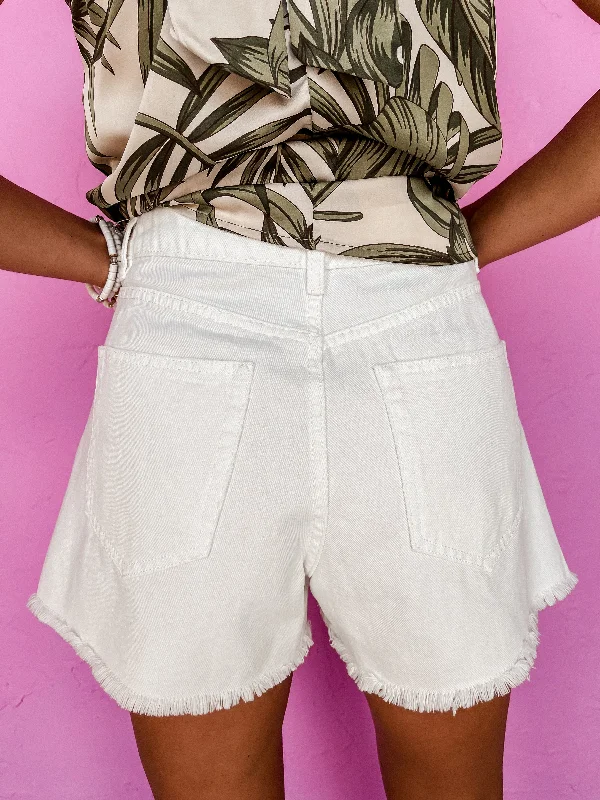 Tampa Distressed Denim Shorts-White