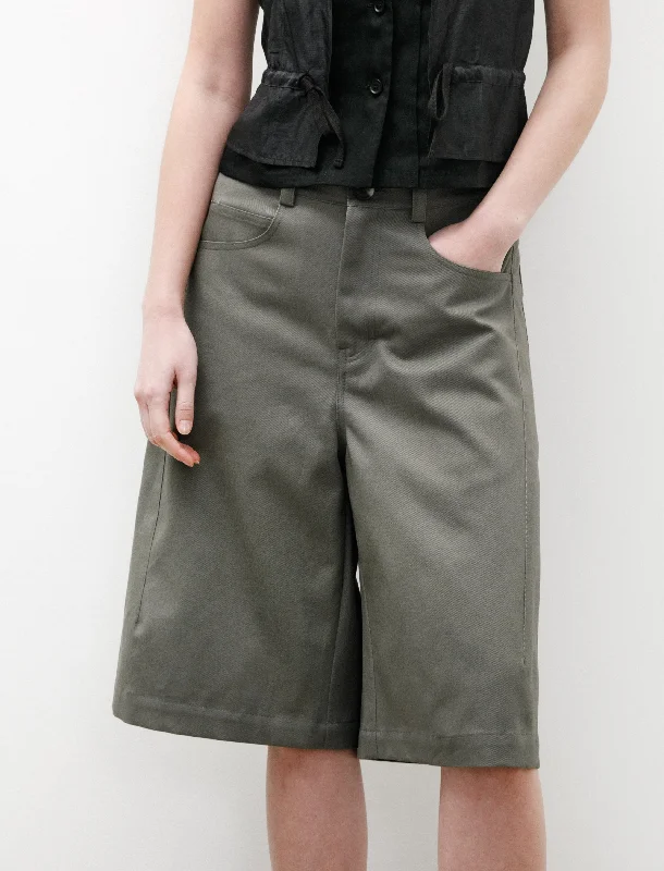 Wide Leg Darted Shorts Olive