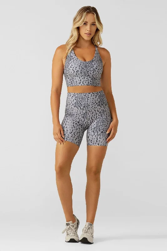 Wild Leopard Hi Fold Bike Short | Grey Leopard