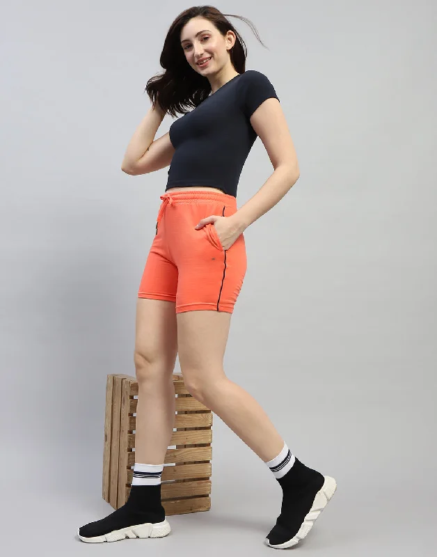 Women Orange Solid Regular Fit Short