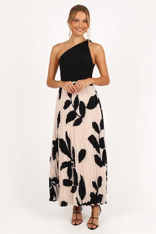 Aurora Pleated Maxi Skirt - Cream Black Floral