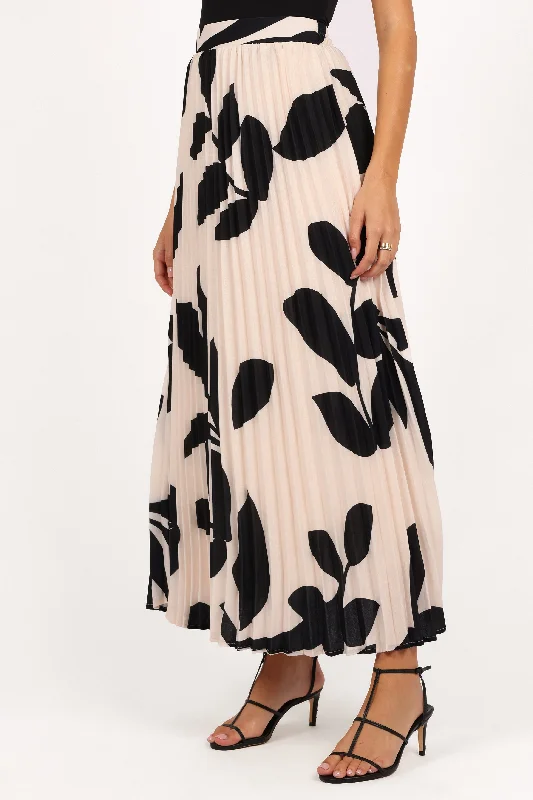 Aurora Pleated Maxi Skirt - Cream Black Floral