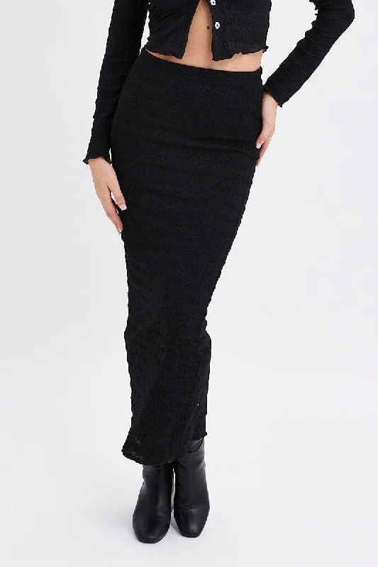 Black Maxi Skirt Bodycon Textured Jersey