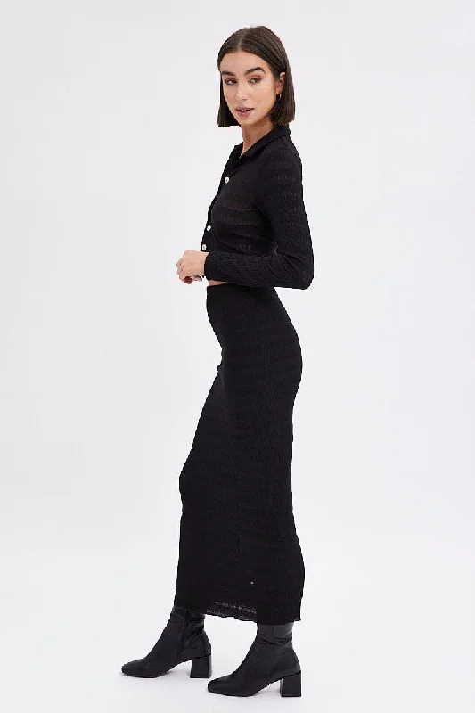 Black Maxi Skirt Bodycon Textured Jersey