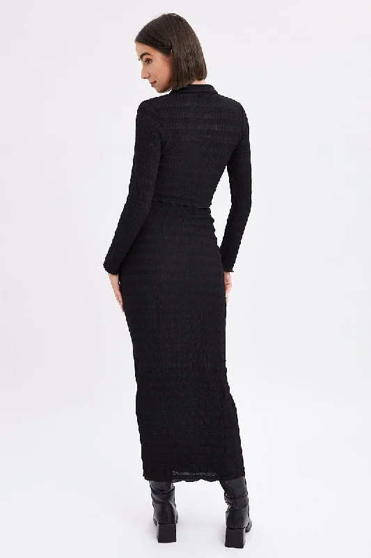 Black Maxi Skirt Bodycon Textured Jersey