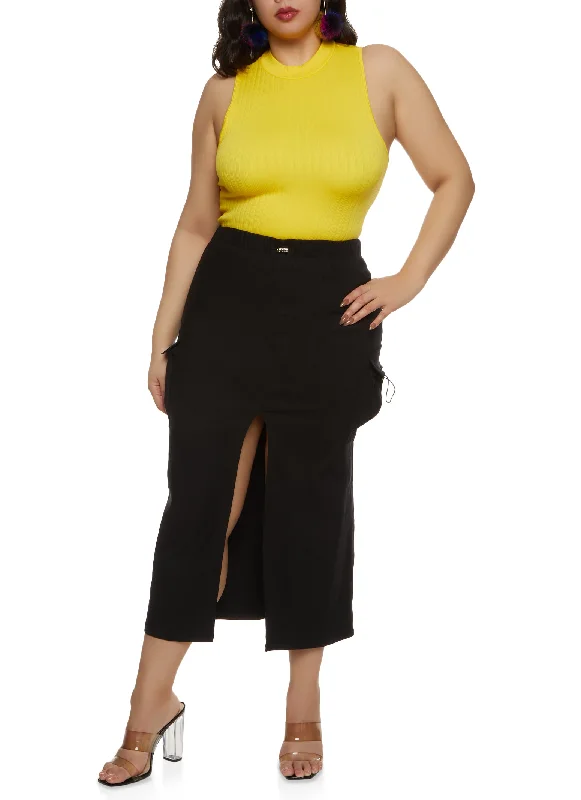 Plus Size Toggle Drawstring Cargo Maxi Skirt