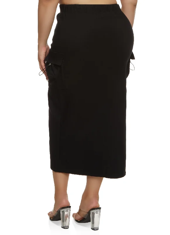 Plus Size Toggle Drawstring Cargo Maxi Skirt