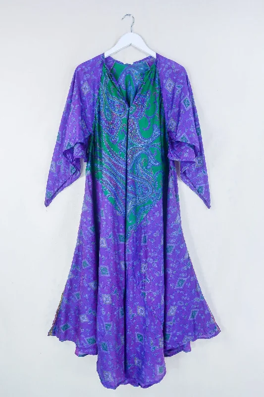 Goddess Dress - Amethyst Pink & Green Paisley - Indian Pure Silk Sari - Free Size