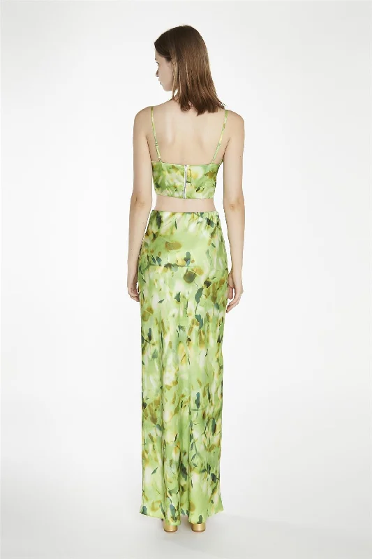 Green Multi-Blur Bias-Cut Maxi-Skirt