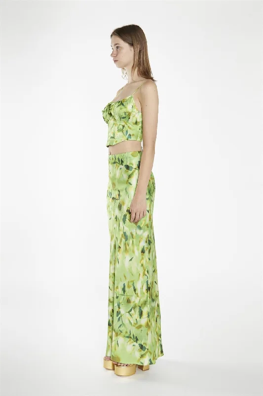 Green Multi-Blur Bias-Cut Maxi-Skirt