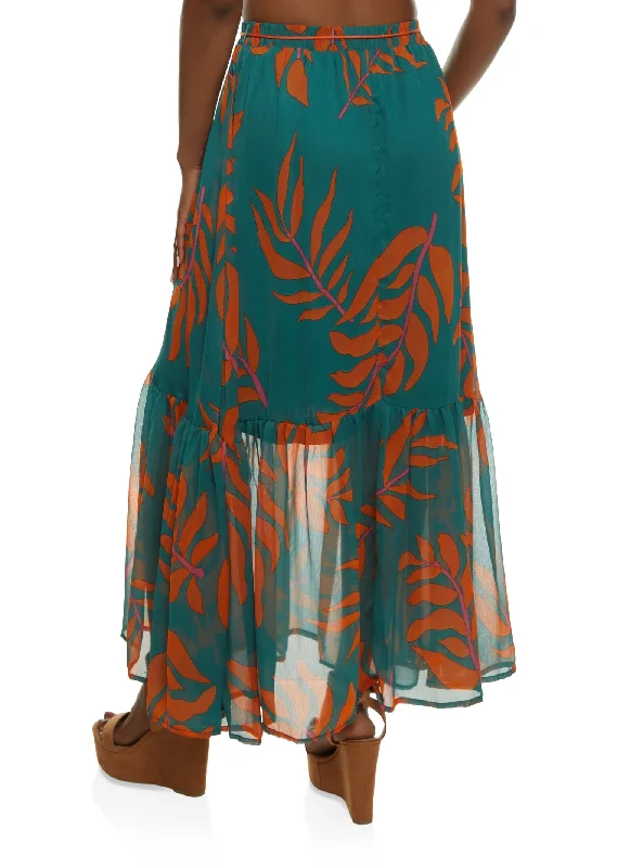 Printed Chiffon Tiered Maxi Skirt