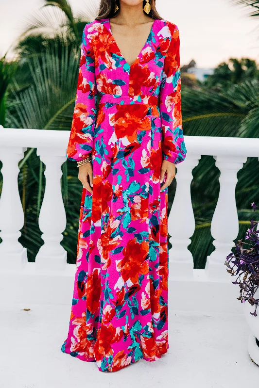 Just Feels Right Fuchsia Pink Floral Maxi Dress