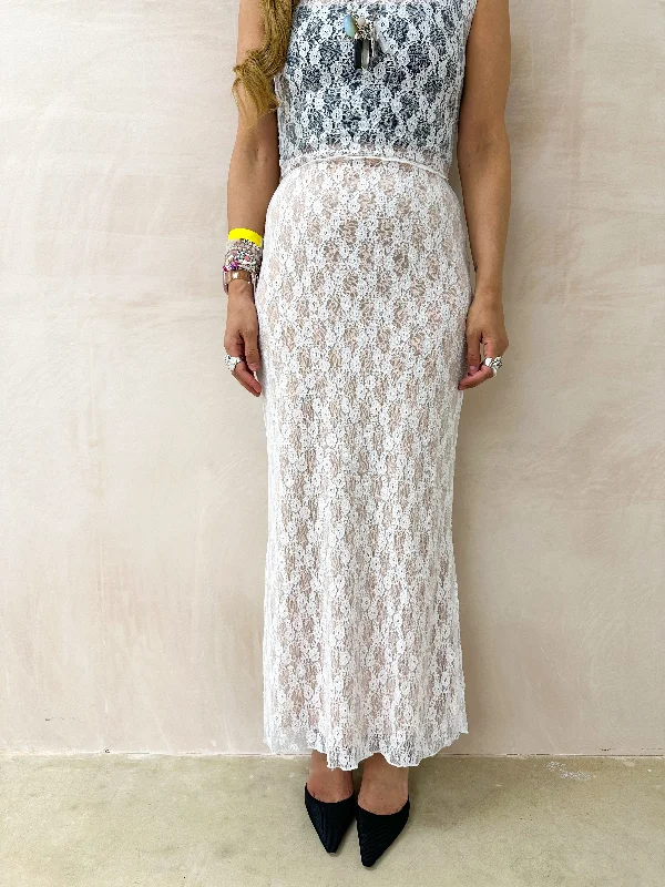 Lace Midi Skirt In White