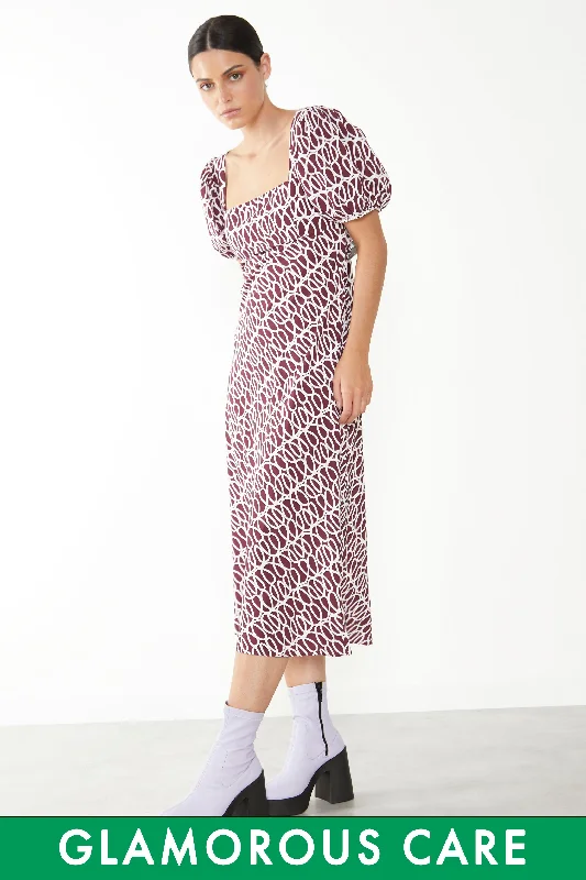 Glamorous Short Puff Sleeve Maxi Dress with Tie Back Detail