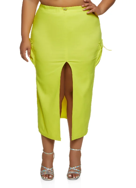 Plus Size Toggle Drawstring Cargo Maxi Skirt