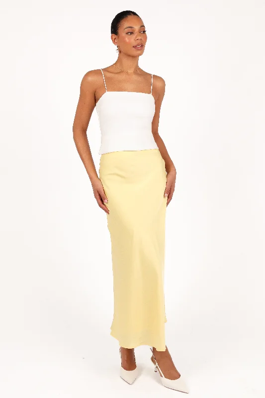 Nellie Satin Midi Skirt - Honeysuckle Yellow