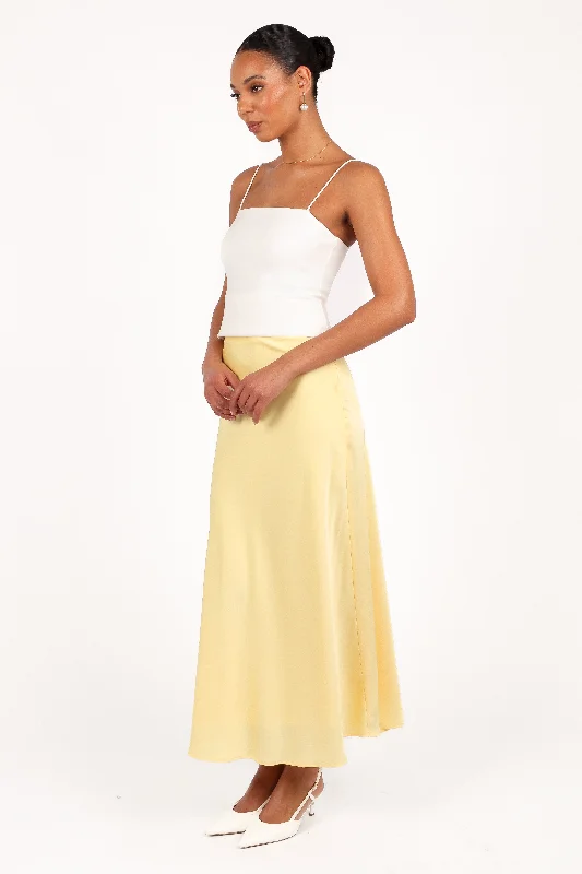 Nellie Satin Midi Skirt - Honeysuckle Yellow