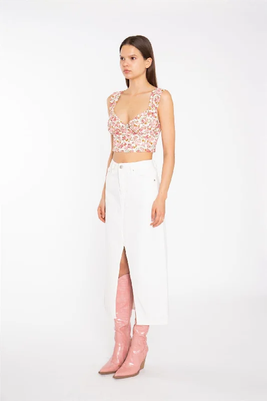 Off White Centre-Split Denim Maxi-Skirt