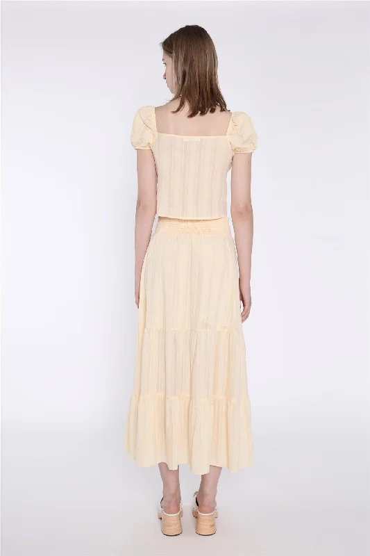 Pale-Lemon Tiered Maxi-Skirt