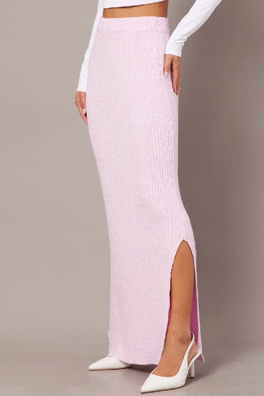 Pink Knit Skirt High Rise Midi