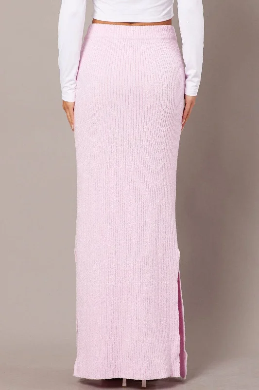 Pink Knit Skirt High Rise Midi