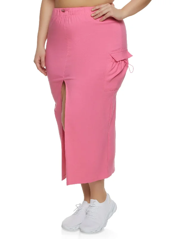 Plus Size Toggle Drawstring Cargo Maxi Skirt