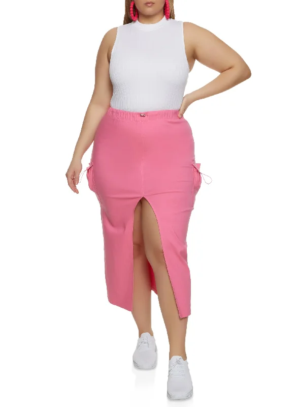 Plus Size Toggle Drawstring Cargo Maxi Skirt