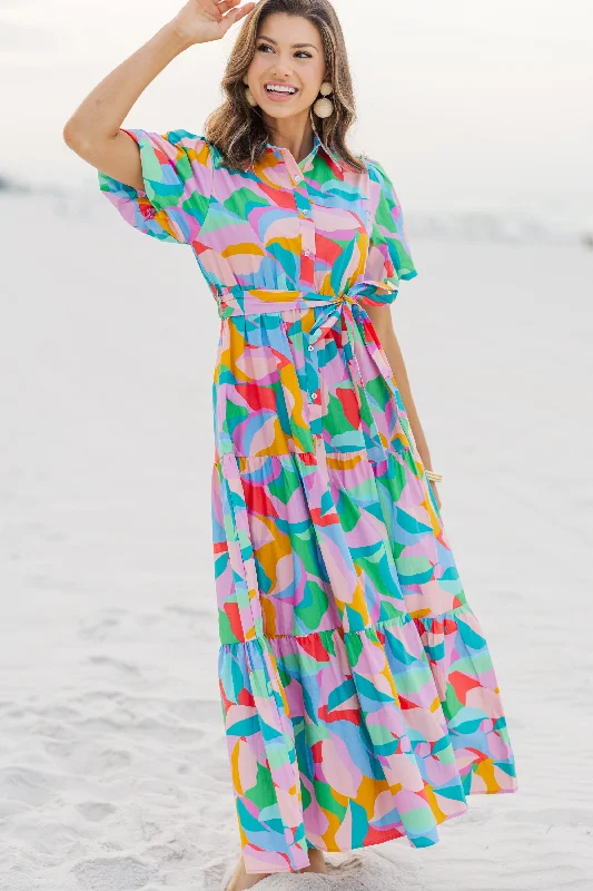 Wait For Daylight Pink Abstract Maxi Dress