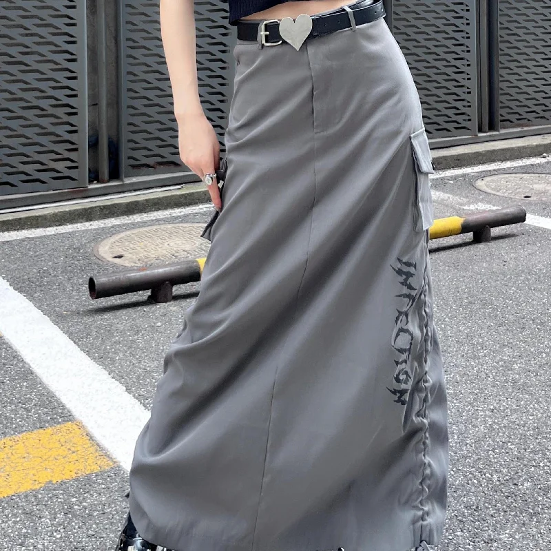 Women's Grunge Big-pocket Drawstring Skirt with Belt