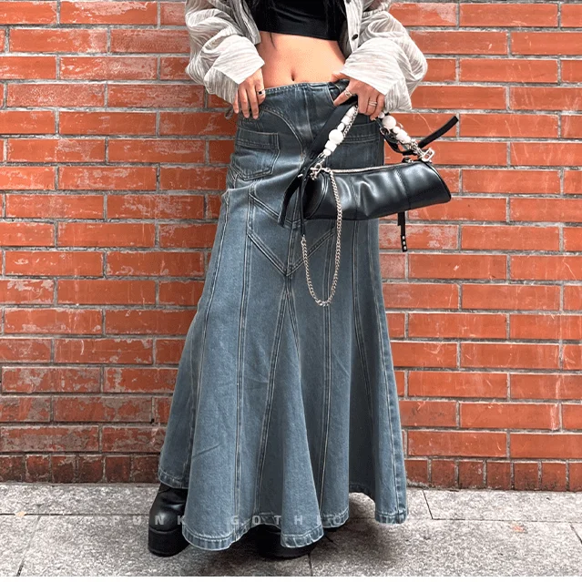 Women's Grunge Multi-pocket Denim Fishtail Skirt