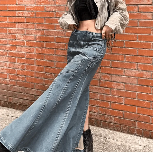 Women's Grunge Multi-pocket Denim Fishtail Skirt